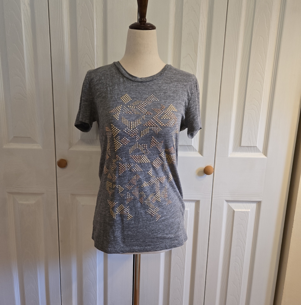 J. Crew Gray Short-Sleeve Tee with Gold Stud Pattern